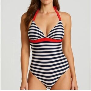 Biden Positano Striped Halter Neck One Piece Swimsuit